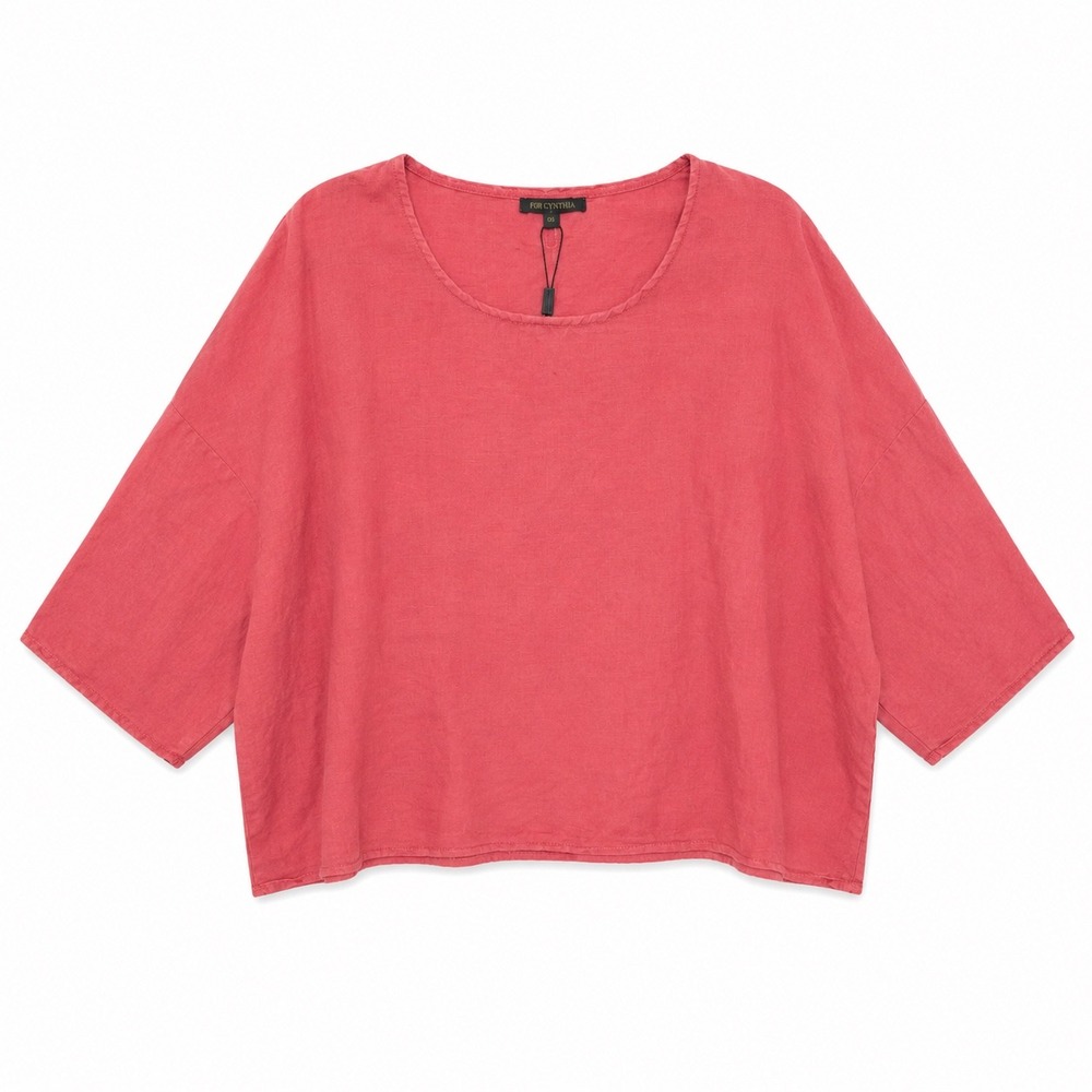 For Cynthia Linen Blend Boxy Top Coral Pink XL 3/4 Sleeve‎